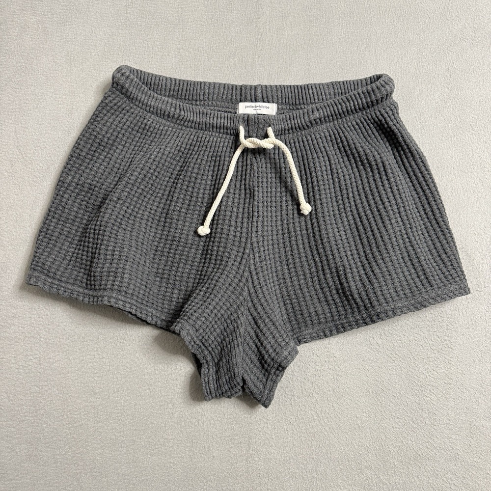 perfectwhitetee Shorts Womens Large Gray Waffle Lounge Casual Comfort